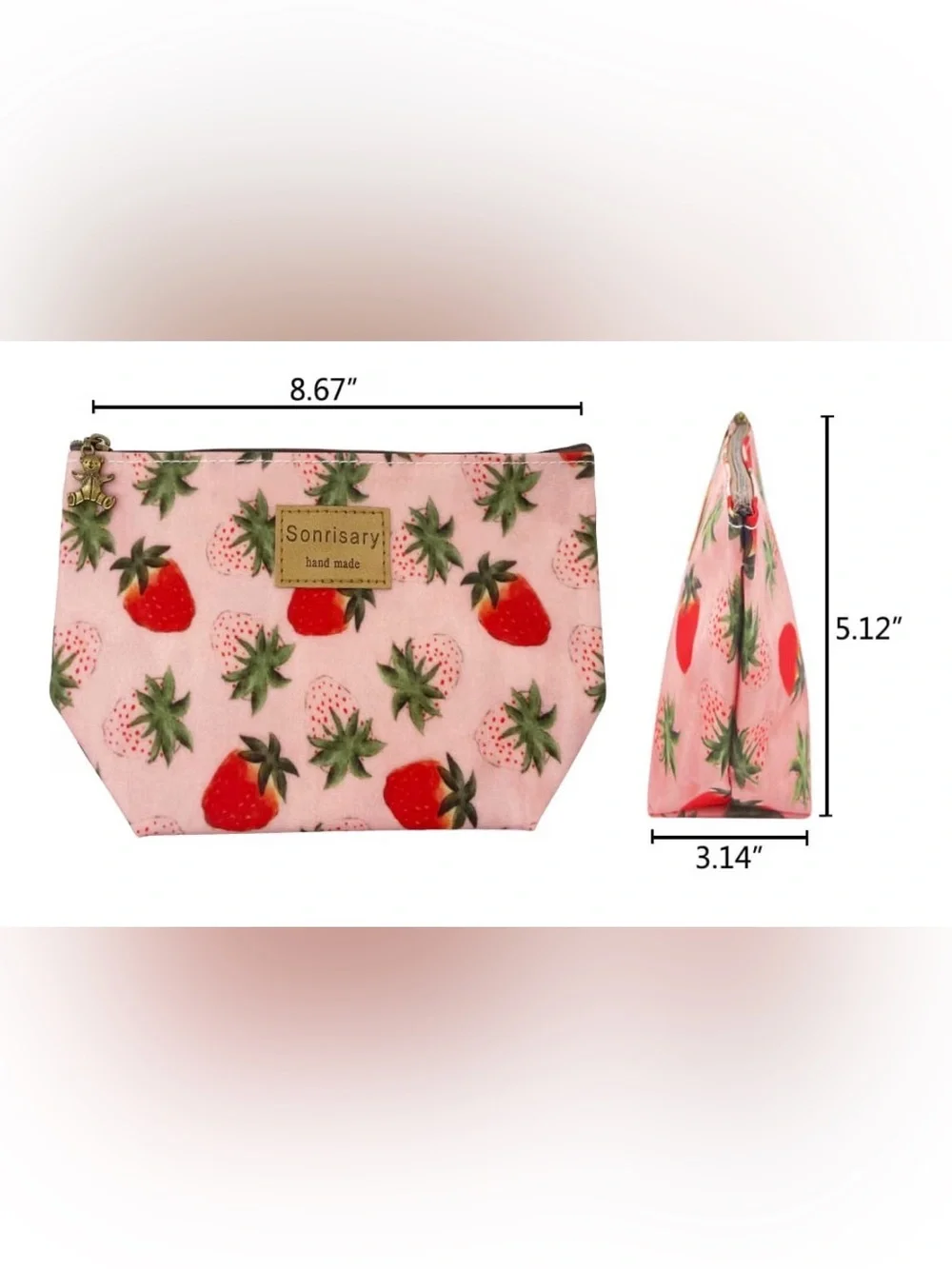 Strawberry Print Pink Cosmetic Pouch nwot